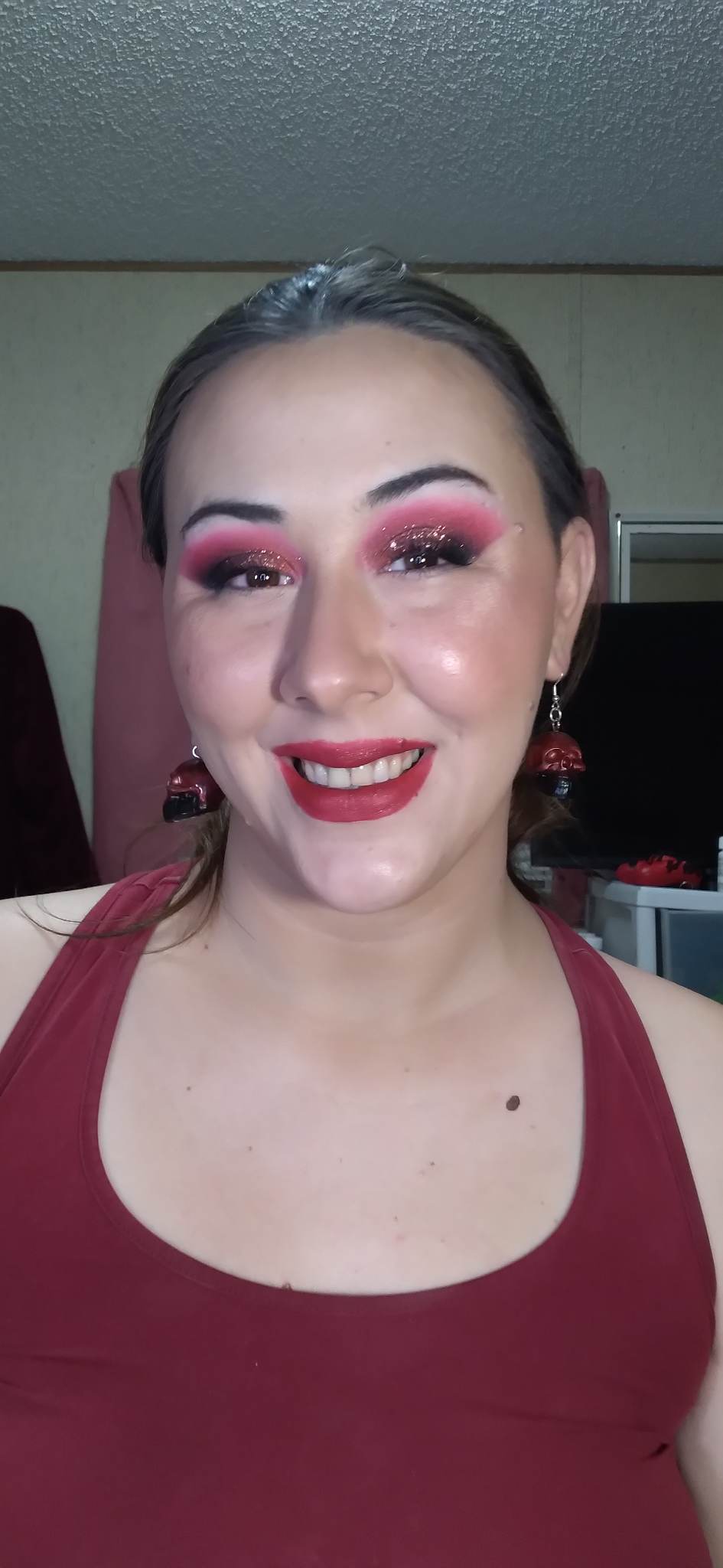 Red & black skull earrings