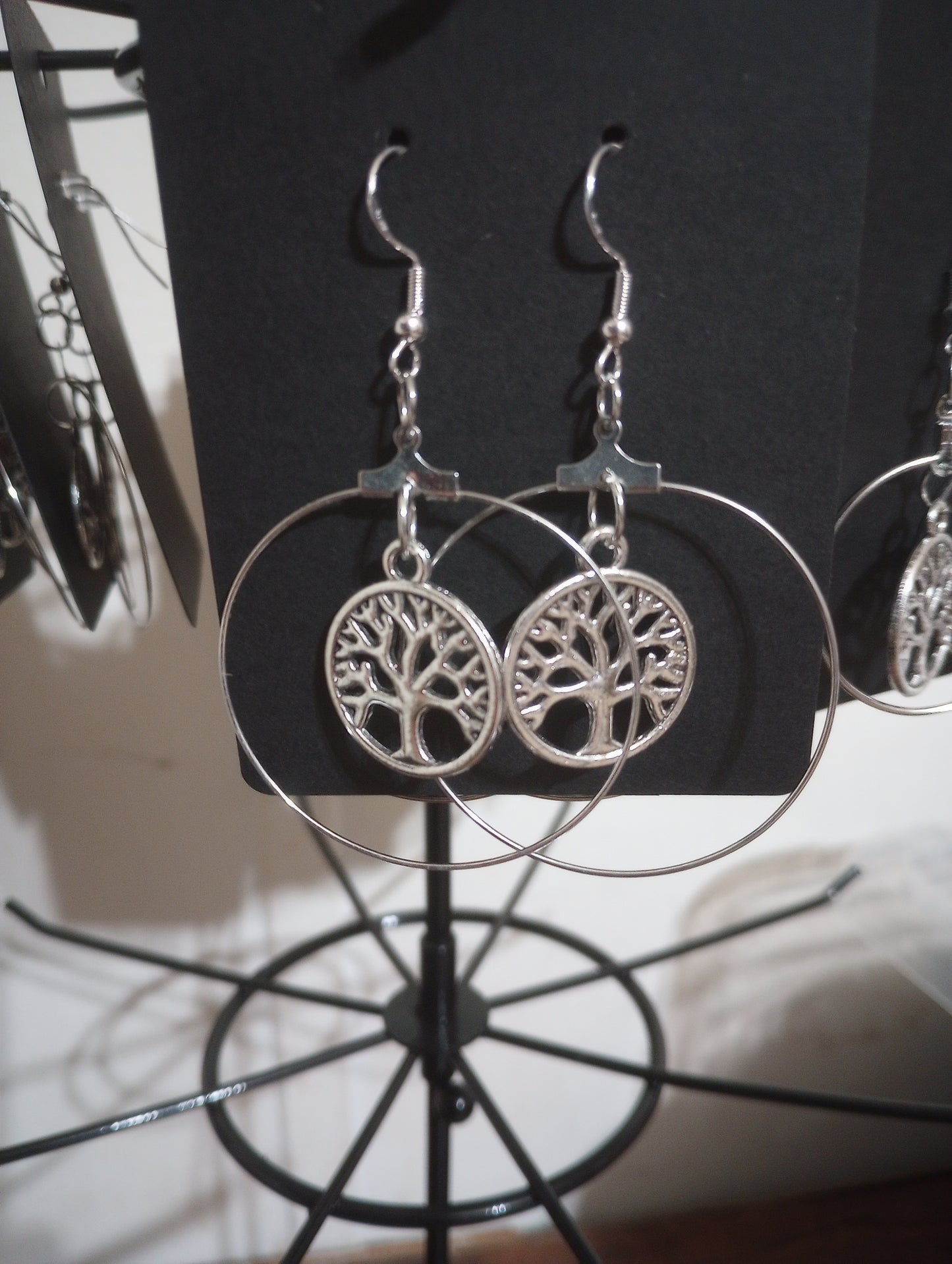Large hoop tree of life earrings