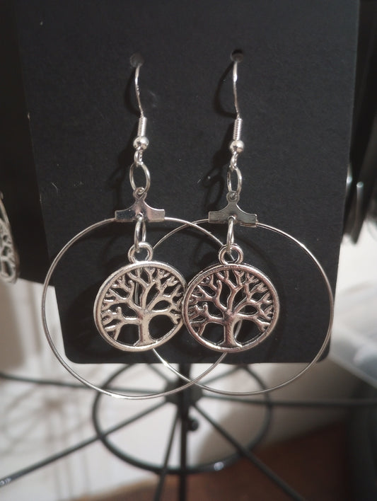 Large hoop tree of life earrings